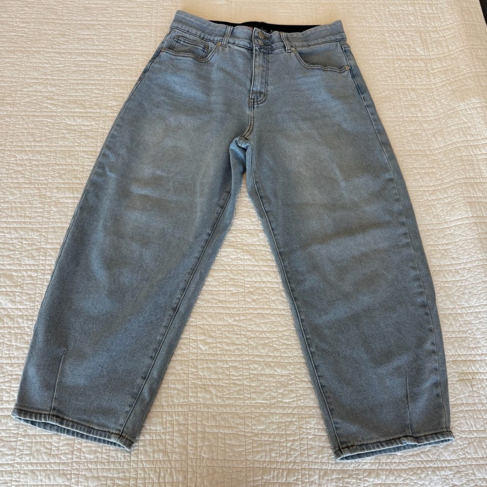 Indigo Poppy Womens Wide Leg Jeans Light Wash High Rise Size 12 Double Button
